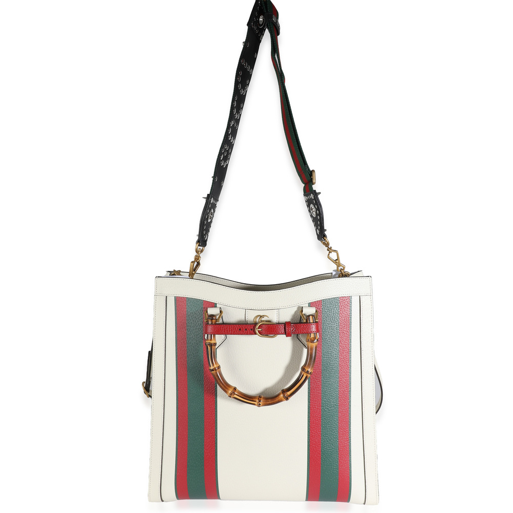 Gucci White Textured Dollar Calfskin Web Large Diana Tote - Picture 5 of 8